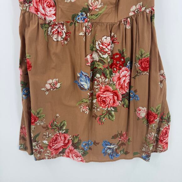 Y2K Strapless Sweetheart Tube Dress Brown Floral Mini Boho Cottagecore Size XL - Picture 4 of 11